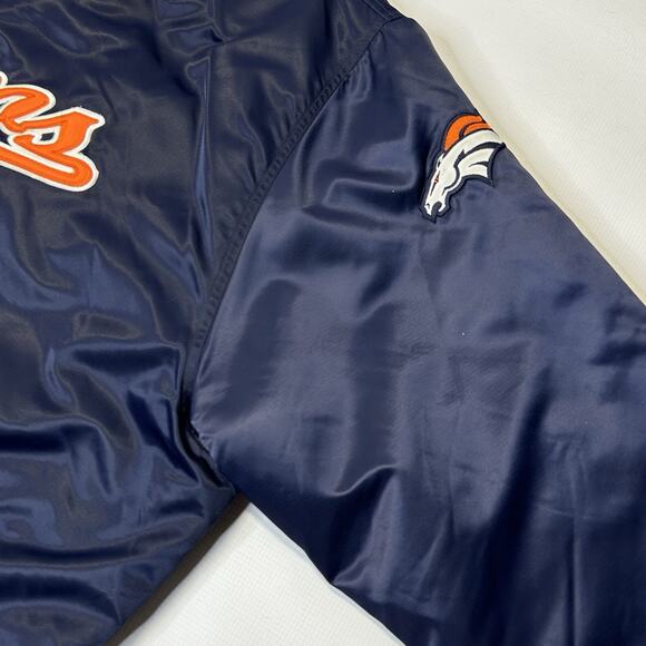 Vintage Denver Broncos Jacket Mens 3XL NFL Satin Bomber Reebok Blue Orange Snap - Picture 12 of 16